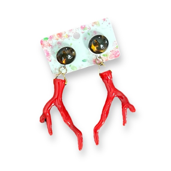 NWT Acrylic Coral Dangle Earrings - Red / Coral / White - Picture 4 of 13